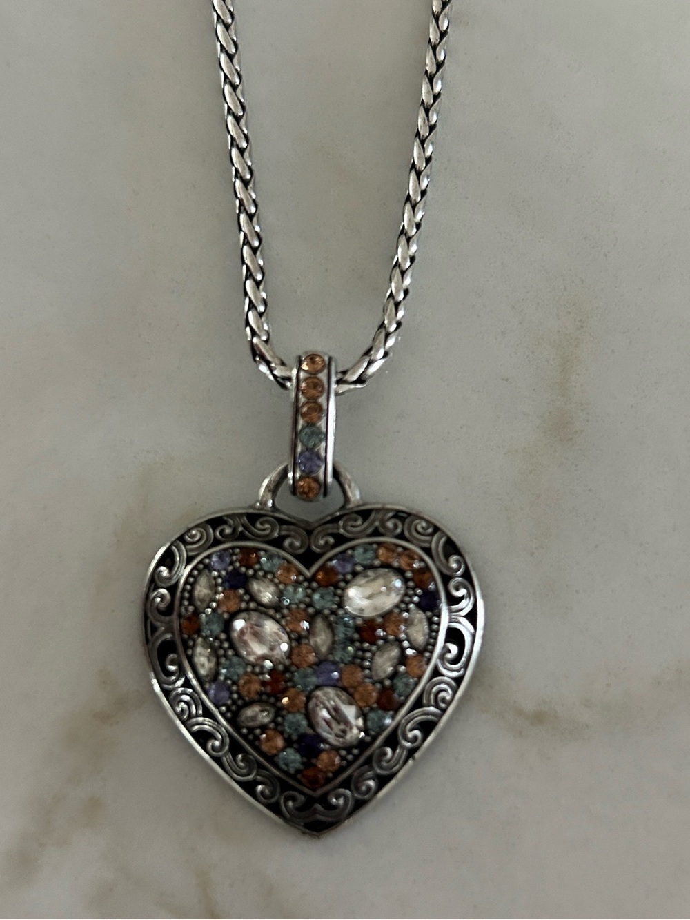 BRIGHTON CRYSTAL VOYAGE NEUTRAL HUES SWAROVSKI CRYST SLVR HEART NECKLACE - Picture 2 of 7